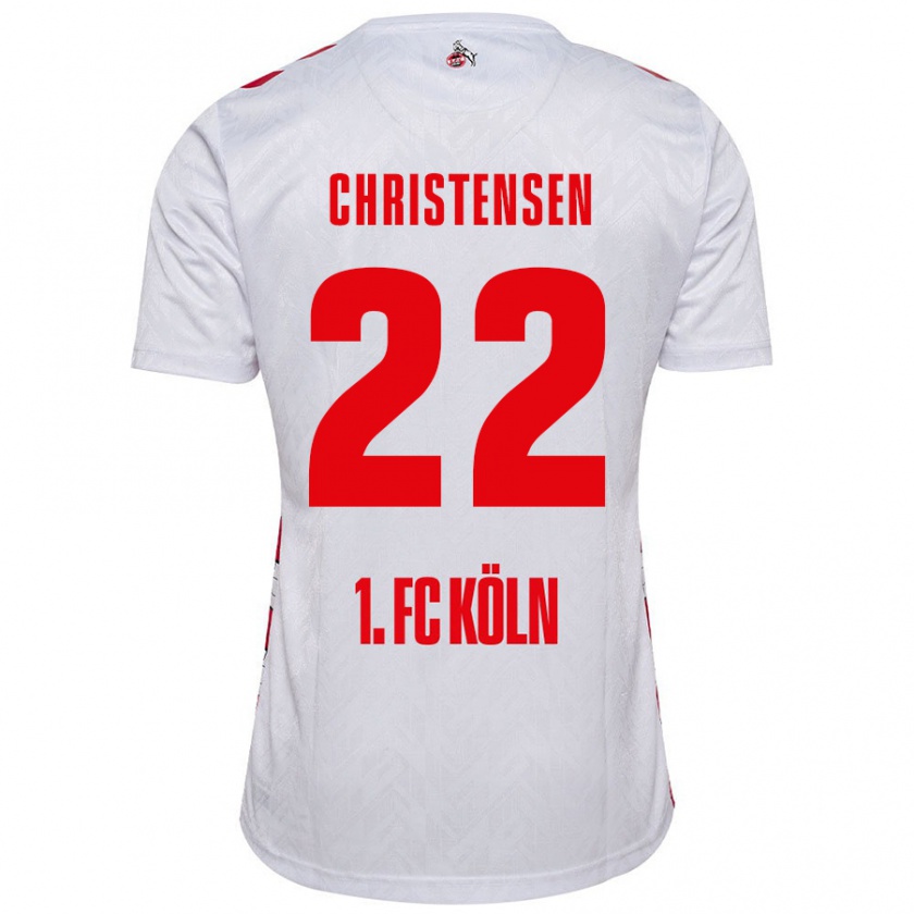 Kandiny Niño Camiseta Jacob Christensen #22 Blanco Rojo 1ª Equipación 2024/25 La Camisa Chile