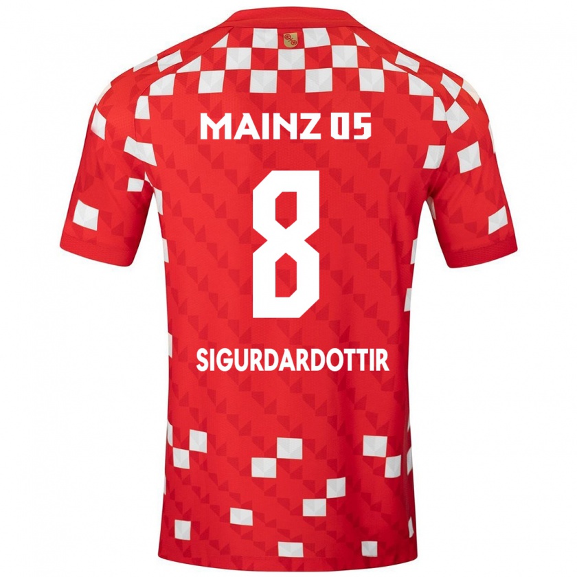 Kandiny Niño Camiseta Heiðrún Sigurðardóttir #8 Blanco Rojo 1ª Equipación 2024/25 La Camisa Chile