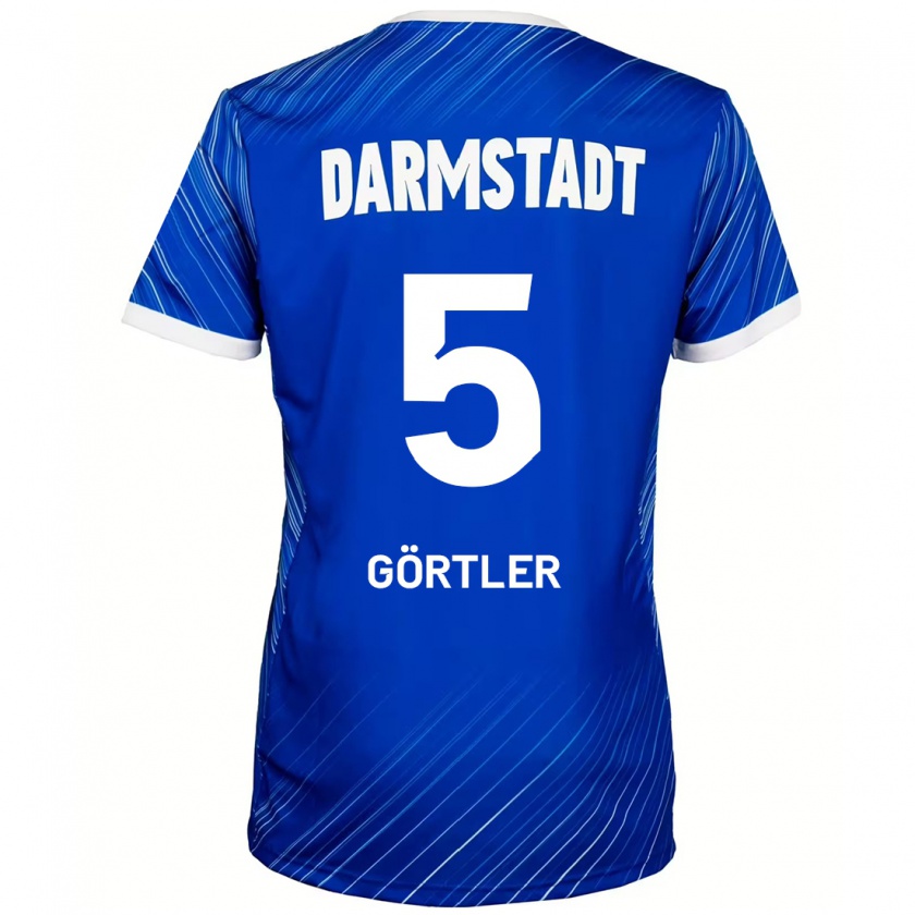 Kandiny Niño Camiseta Bastian Görtler #5 Azul Blanco 1ª Equipación 2024/25 La Camisa Chile