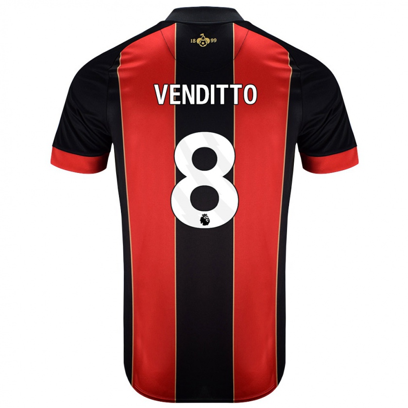 Kandiny Niño Camiseta Olivia Venditto #8 Rojo Negro 1ª Equipación 2024/25 La Camisa Chile