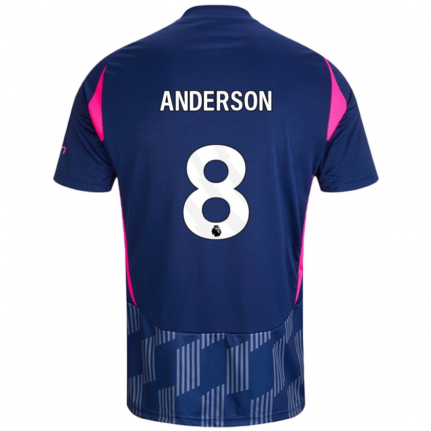 Kandiny Niño Camiseta Elliot Anderson #8 Azul Real Rosa 2ª Equipación 2024/25 La Camisa Chile