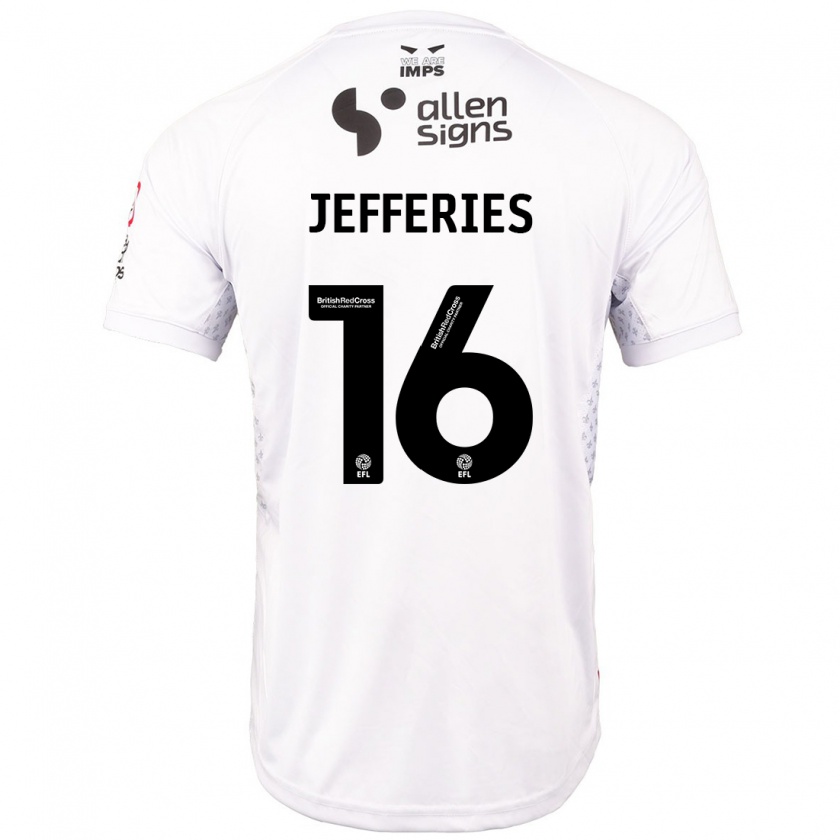 Kandiny Niño Camiseta Dom Jefferies #16 Rojo Blanco 2ª Equipación 2024/25 La Camisa Chile