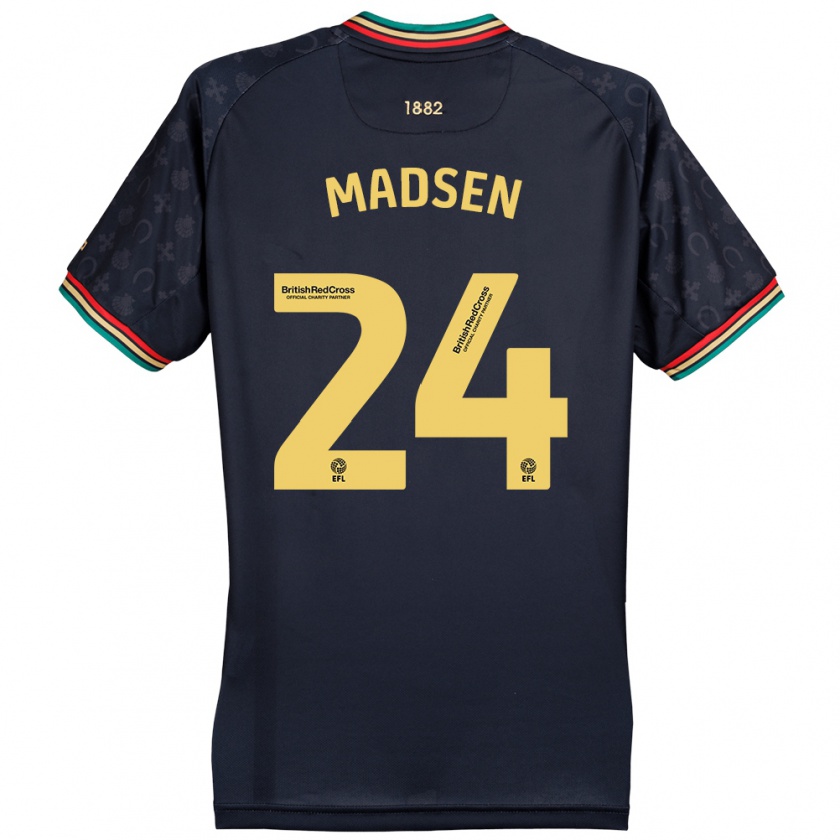 Kandiny Niño Camiseta Nicolas Madsen #24 Azul Marino Oscuro 2ª Equipación 2024/25 La Camisa Chile