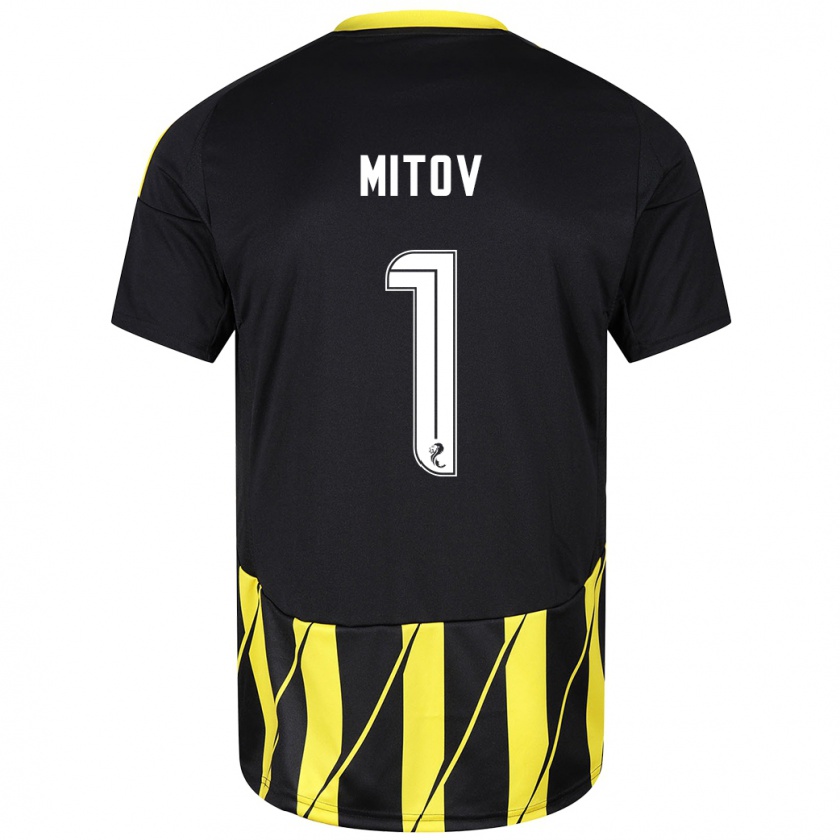 Kandiny Niño Camiseta Dimitar Mitov #1 Negro Amarillo 2ª Equipación 2024/25 La Camisa Chile