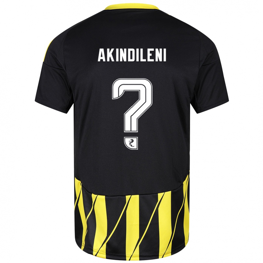 Kandiny Niño Camiseta Timothy Akindileni #0 Negro Amarillo 2ª Equipación 2024/25 La Camisa Chile