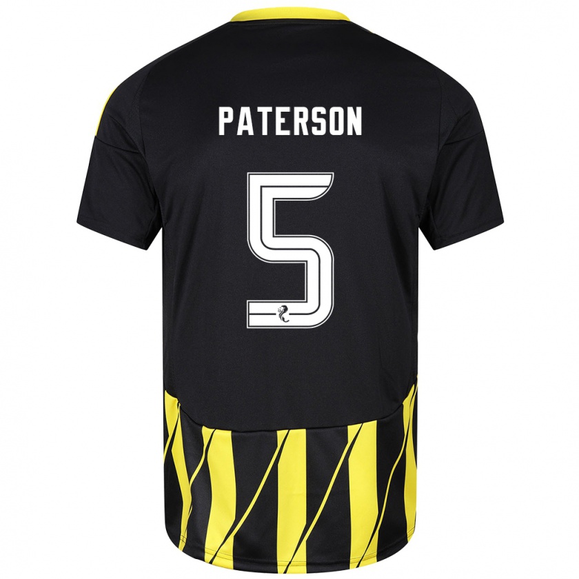 Kandiny Niño Camiseta Donna Paterson #5 Negro Amarillo 2ª Equipación 2024/25 La Camisa Chile