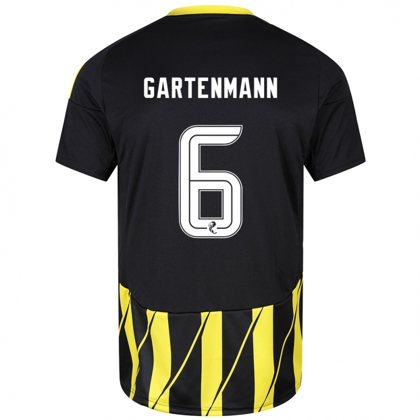 Kandiny Niño Camiseta Stefan Gartenmann #6 Negro Amarillo 2ª Equipación 2024/25 La Camisa Chile