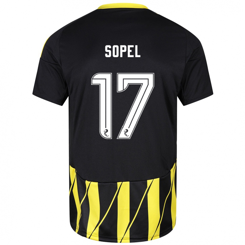 Kandiny Niño Camiseta Nadia Sopel #17 Negro Amarillo 2ª Equipación 2024/25 La Camisa Chile