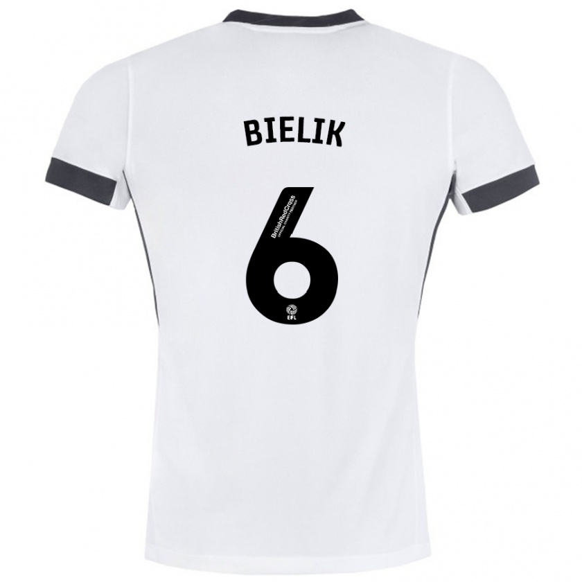 Kandiny Niño Camiseta Krystian Bielik #6 Blanco Negro 2ª Equipación 2024/25 La Camisa Chile