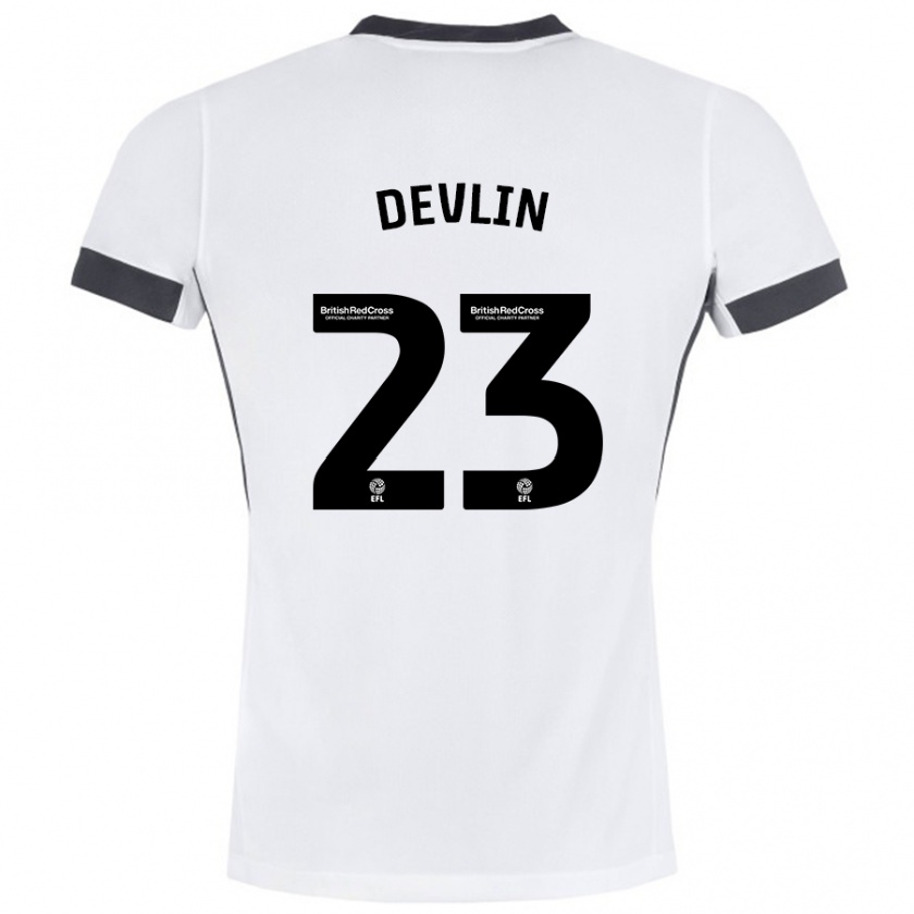 Kandiny Niño Camiseta Charlie Devlin #23 Blanco Negro 2ª Equipación 2024/25 La Camisa Chile