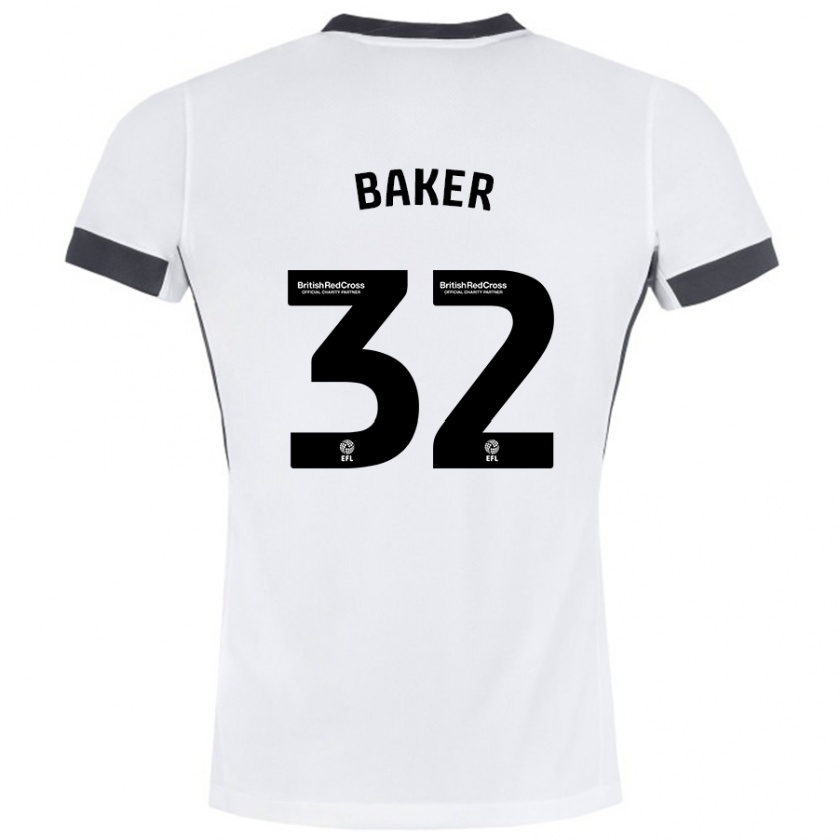 Kandiny Niño Camiseta Ava Baker #32 Blanco Negro 2ª Equipación 2024/25 La Camisa Chile