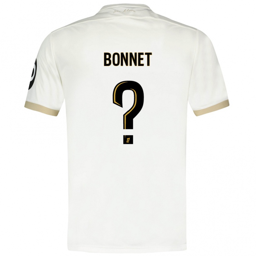 Kandiny Niño Camiseta Thomas Bonnet #0 Blanco Dorado 2ª Equipación 2024/25 La Camisa Chile