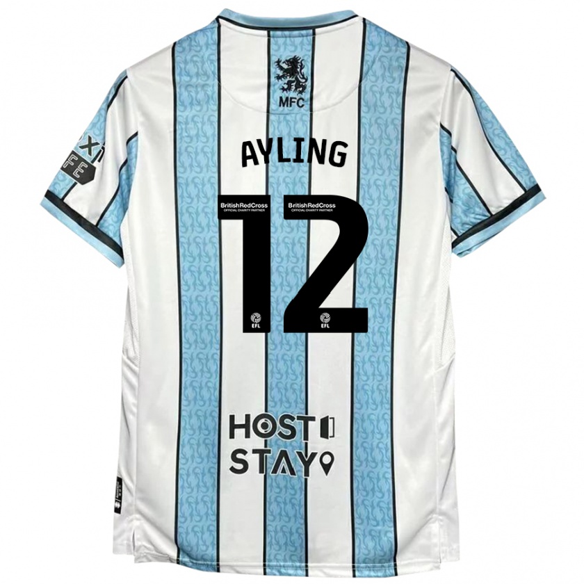 Kandiny Niño Camiseta Luke Ayling #12 Blanco Azul 2ª Equipación 2024/25 La Camisa Chile