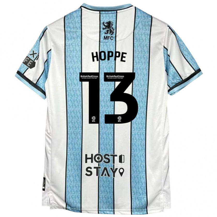 Kandiny Niño Camiseta Matthew Hoppe #13 Blanco Azul 2ª Equipación 2024/25 La Camisa Chile