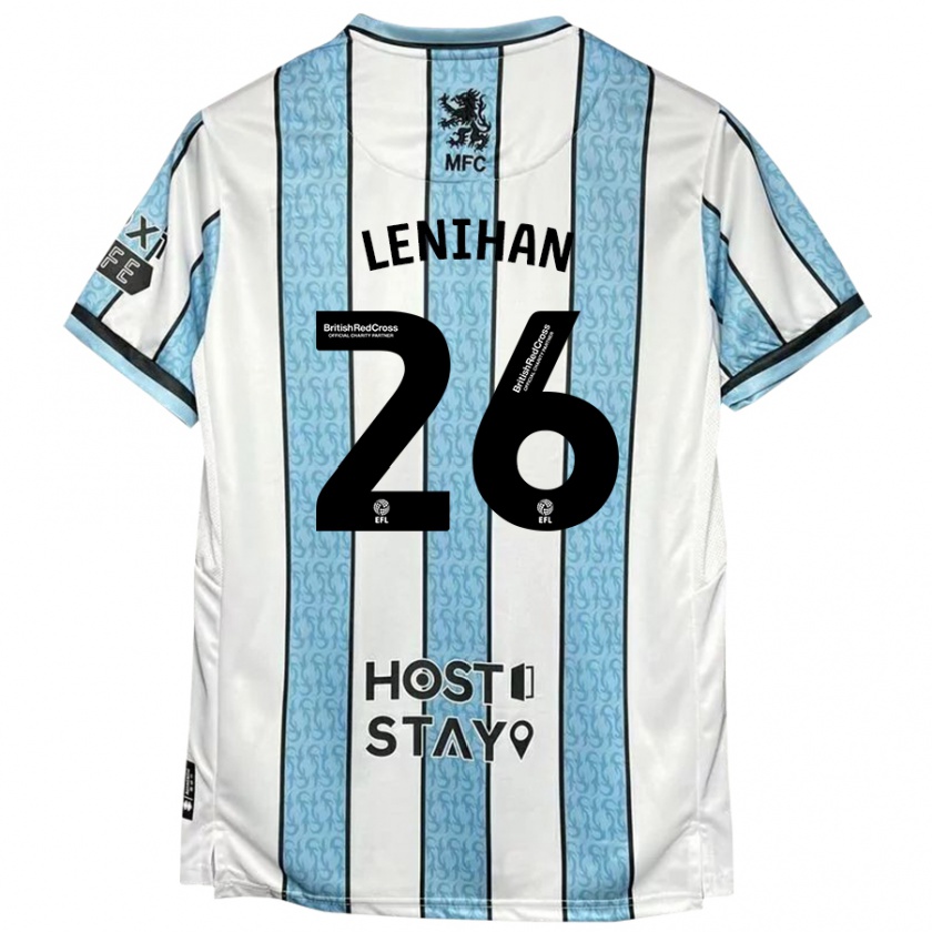 Kandiny Niño Camiseta Darragh Lenihan #26 Blanco Azul 2ª Equipación 2024/25 La Camisa Chile