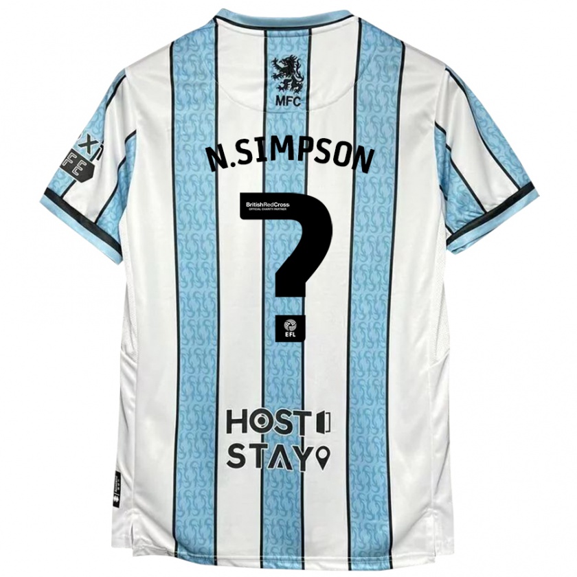 Kandiny Niño Camiseta Nathan Simpson #0 Blanco Azul 2ª Equipación 2024/25 La Camisa Chile