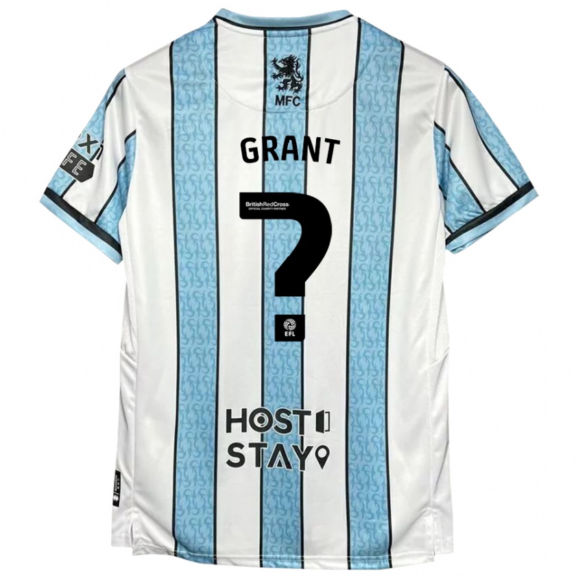 Kandiny Niño Camiseta George Grant #0 Blanco Azul 2ª Equipación 2024/25 La Camisa Chile