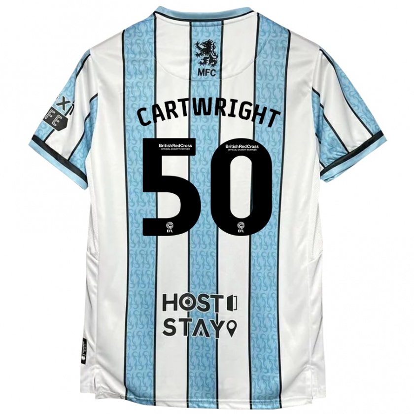 Kandiny Niño Camiseta Fin Cartwright #50 Blanco Azul 2ª Equipación 2024/25 La Camisa Chile