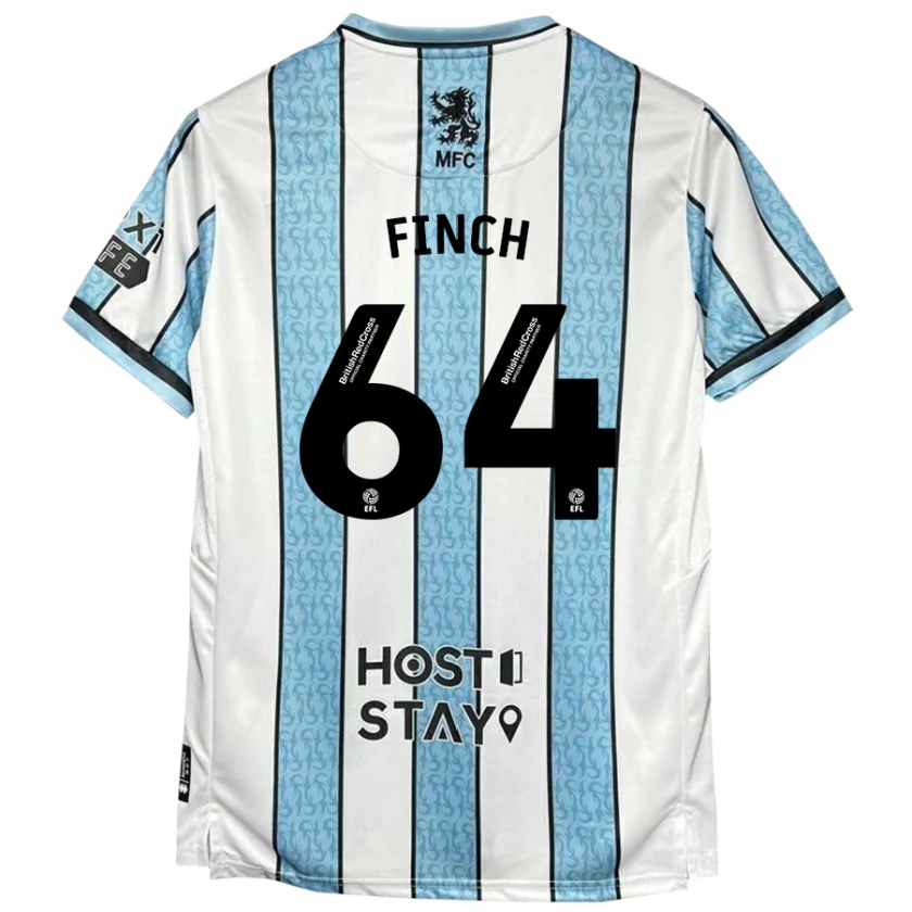 Kandiny Niño Camiseta Sonny Finch #64 Blanco Azul 2ª Equipación 2024/25 La Camisa Chile