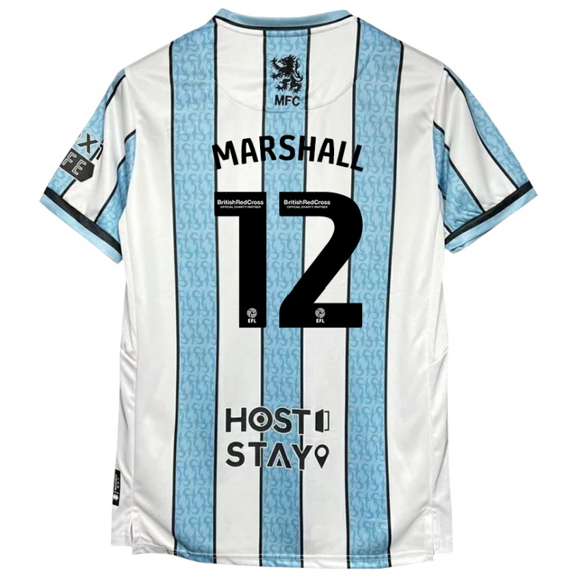 Kandiny Niño Camiseta Eve Marshall #12 Blanco Azul 2ª Equipación 2024/25 La Camisa Chile