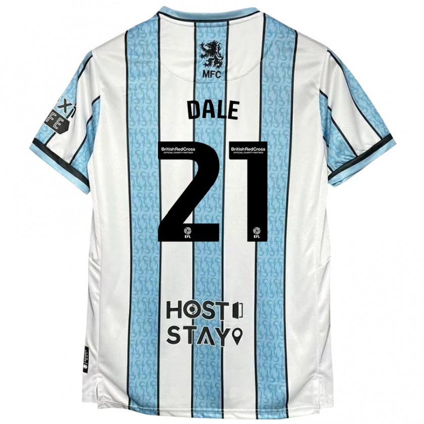 Kandiny Niño Camiseta Faye Dale #21 Blanco Azul 2ª Equipación 2024/25 La Camisa Chile