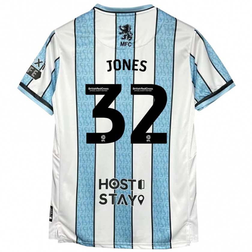 Kandiny Niño Camiseta Jamie Jones #32 Blanco Azul 2ª Equipación 2024/25 La Camisa Chile