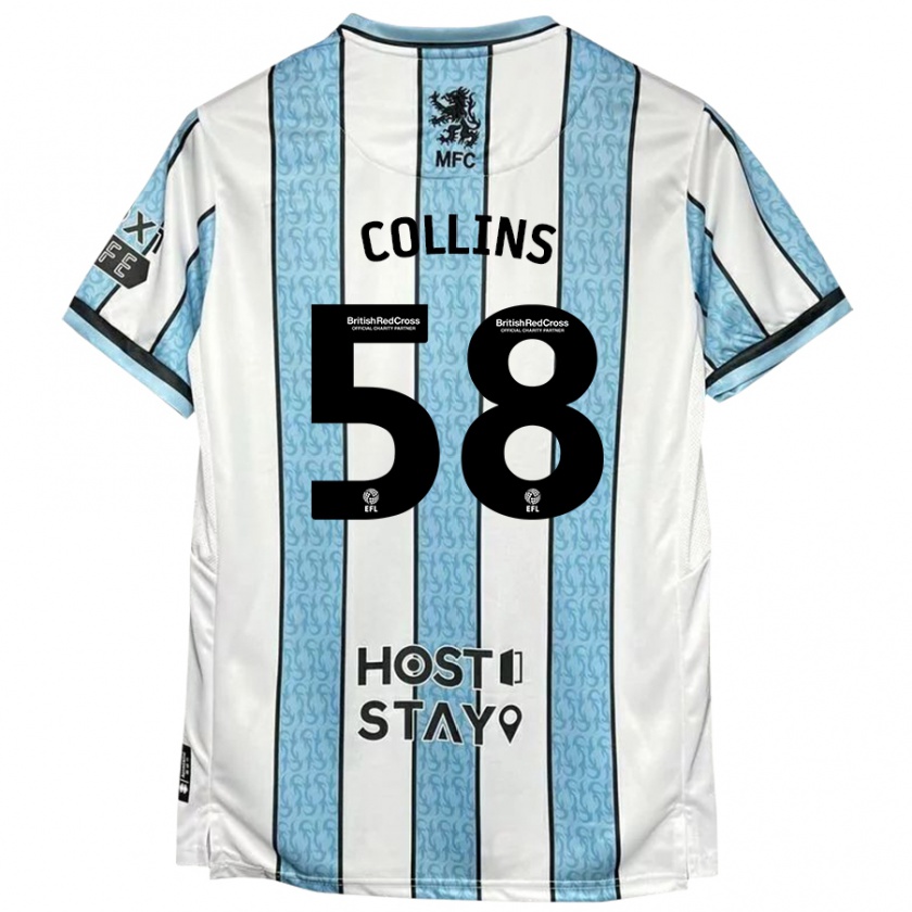 Kandiny Niño Camiseta Sam Collins #58 Blanco Azul 2ª Equipación 2024/25 La Camisa Chile