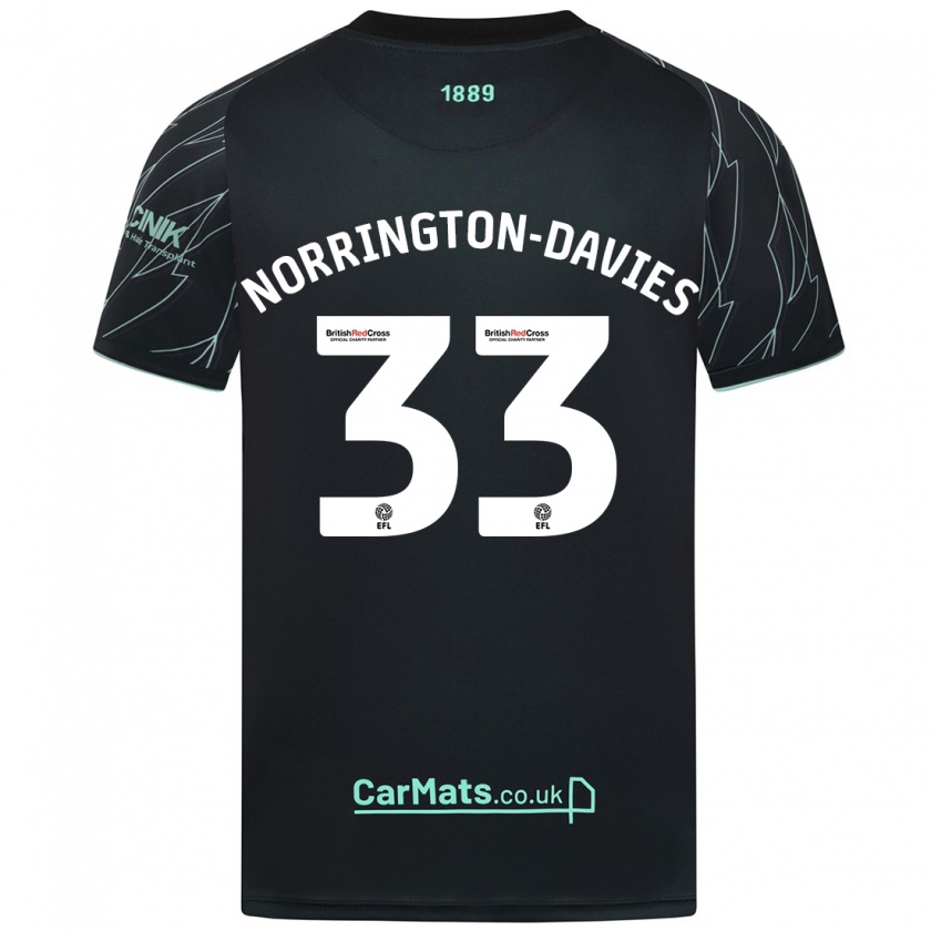 Kandiny Niño Camiseta Rhys Norrington-Davies #33 Negro Verde 2ª Equipación 2024/25 La Camisa Chile