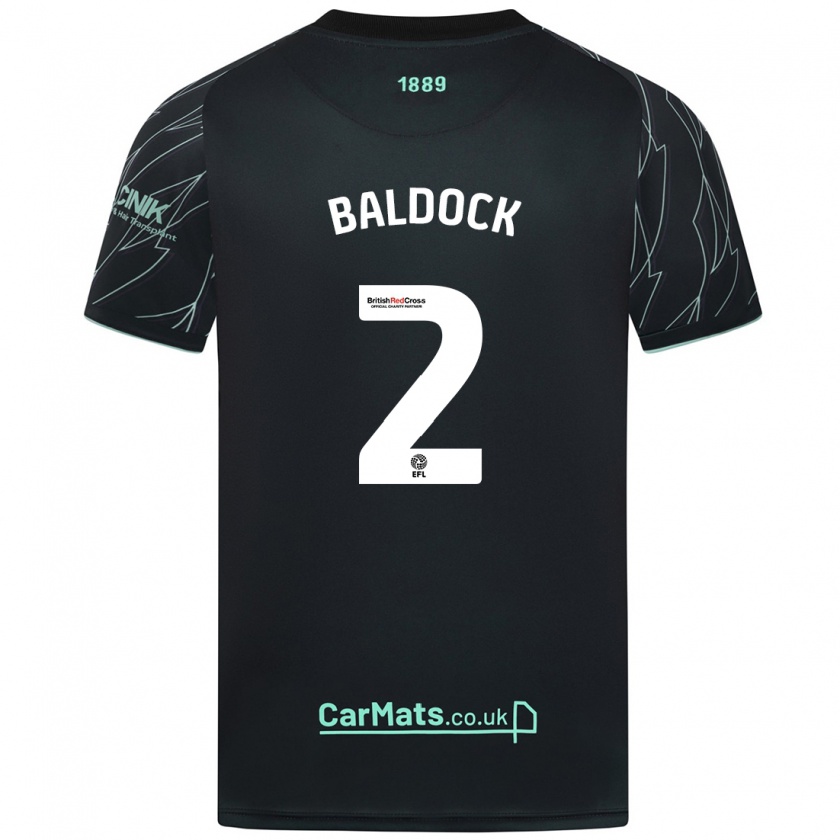 Kandiny Niño Camiseta George Baldock #2 Negro Verde 2ª Equipación 2024/25 La Camisa Chile