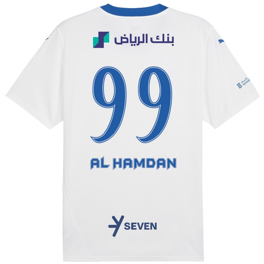 Kandiny Niño Camiseta Abdullah Al-Hamdan #99 Blanco Azul 2ª Equipación 2024/25 La Camisa Chile