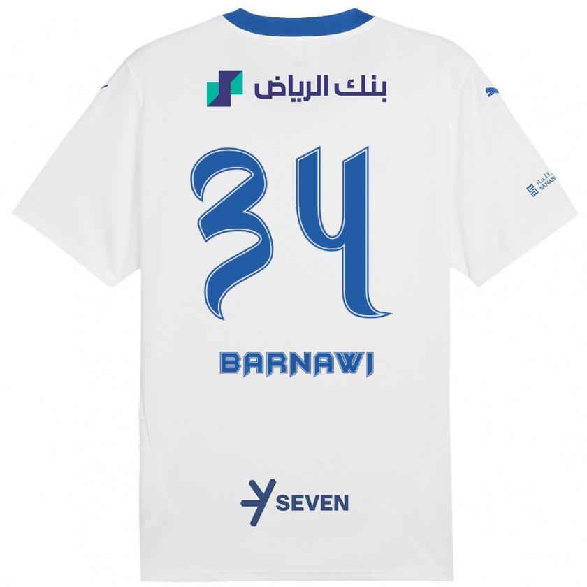 Kandiny Niño Camiseta Saleh Barnawi #34 Blanco Azul 2ª Equipación 2024/25 La Camisa Chile