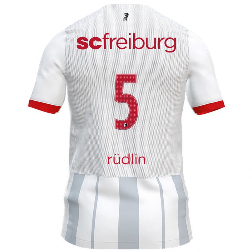 Kandiny Niño Camiseta Fabian Rüdlin #5 Blanco Gris 2ª Equipación 2024/25 La Camisa Chile