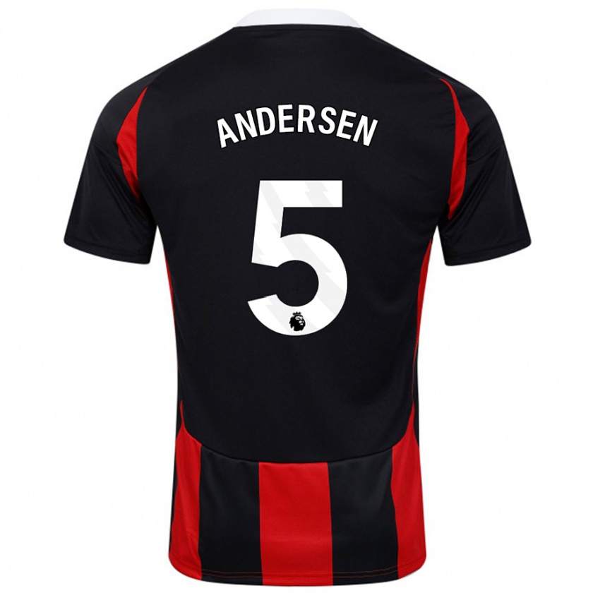 Kandiny Niño Camiseta Joachim Andersen #5 Negro Rojo 2ª Equipación 2024/25 La Camisa Chile