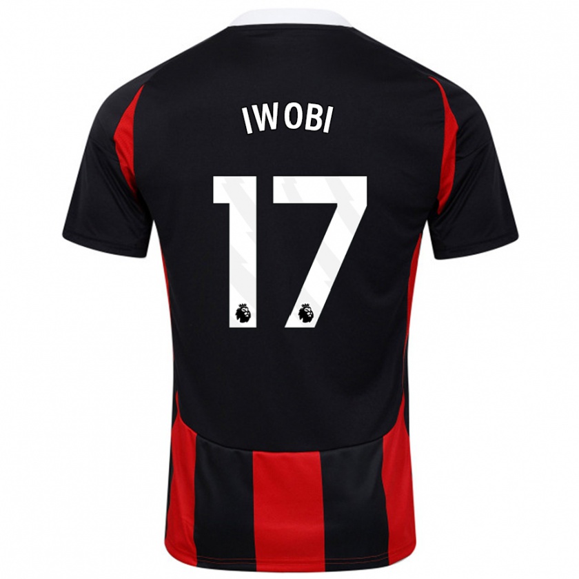 Kandiny Niño Camiseta Alex Iwobi #17 Negro Rojo 2ª Equipación 2024/25 La Camisa Chile