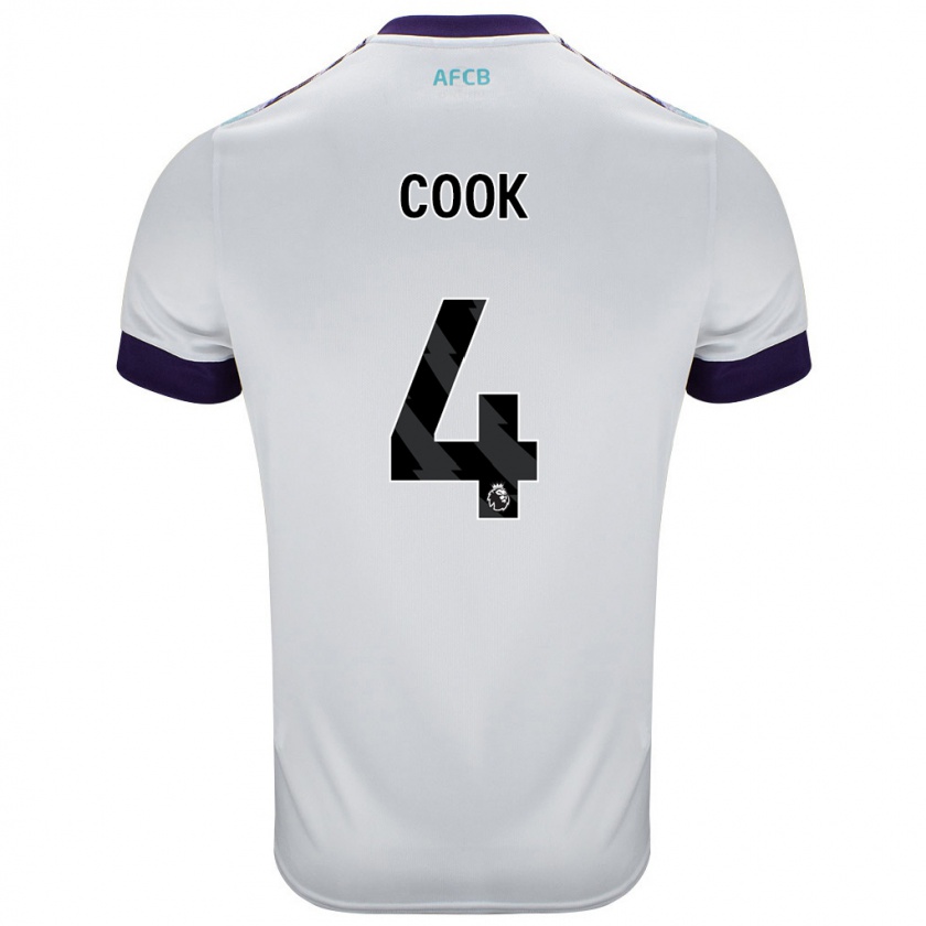 Kandiny Niño Camiseta Lewis Cook #4 Blanco Verde Púrpura 2ª Equipación 2024/25 La Camisa Chile