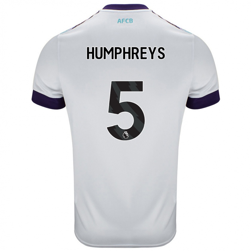 Kandiny Niño Camiseta Holly Humphreys #5 Blanco Verde Púrpura 2ª Equipación 2024/25 La Camisa Chile