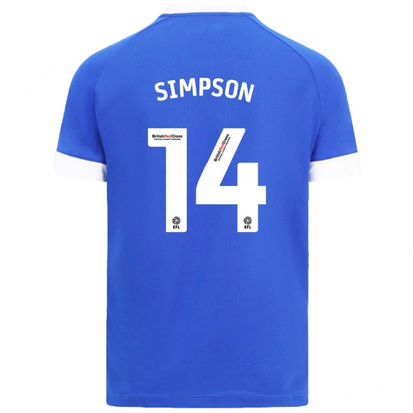 Kandiny Hombre Camiseta Jasmine Simpson #14 Azul Cielo 1ª Equipación 2024/25 La Camisa Chile