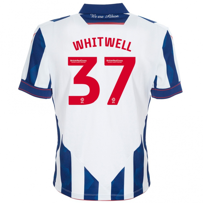 Kandiny Hombre Camiseta Harry Whitwell #37 Blanco Azul Oscuro 1ª Equipación 2024/25 La Camisa Chile