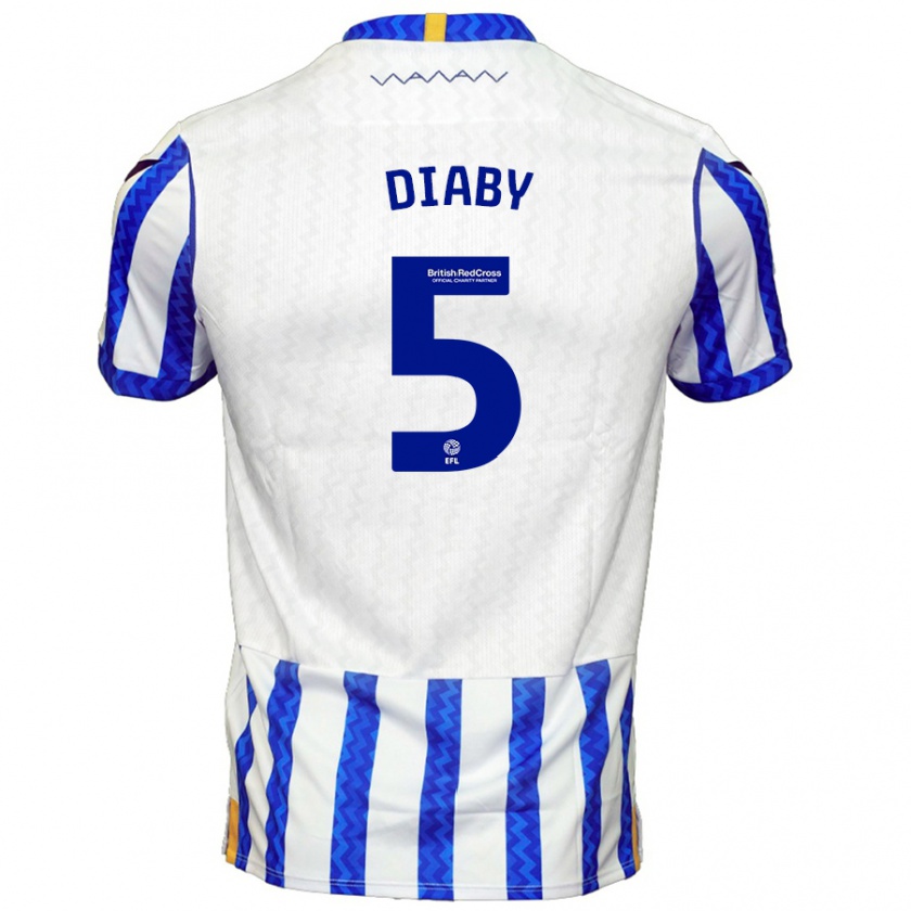 Kandiny Hombre Camiseta Bambo Diaby #5 Azul Blanco 1ª Equipación 2024/25 La Camisa Chile