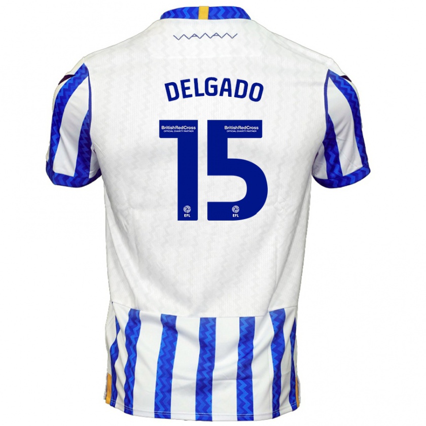 Kandiny Hombre Camiseta Juan Delgado #15 Azul Blanco 1ª Equipación 2024/25 La Camisa Chile