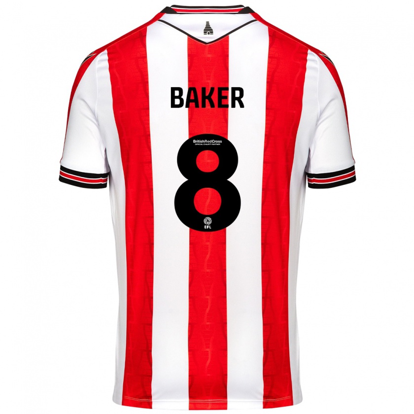 Kandiny Hombre Camiseta Lewis Baker #8 Rojo Blanco 1ª Equipación 2024/25 La Camisa Chile