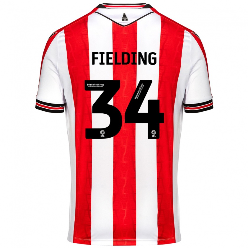 Kandiny Hombre Camiseta Frank Fielding #34 Rojo Blanco 1ª Equipación 2024/25 La Camisa Chile