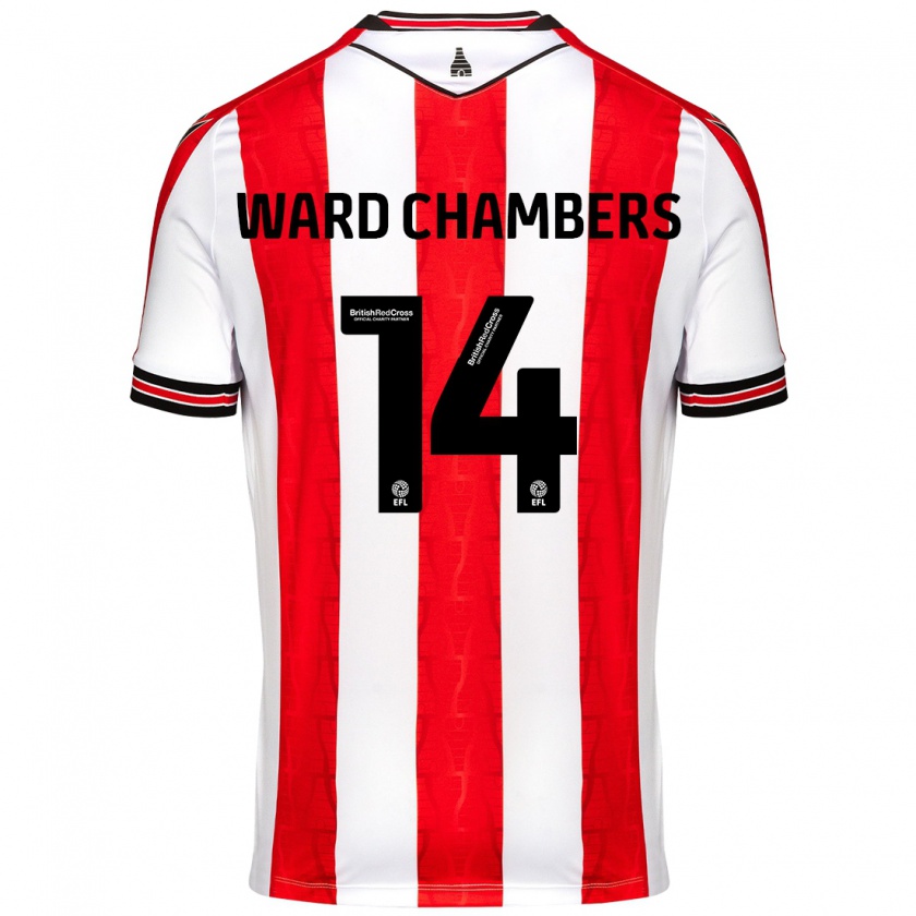 Kandiny Hombre Camiseta Courtnay Ward-Chambers #14 Rojo Blanco 1ª Equipación 2024/25 La Camisa Chile