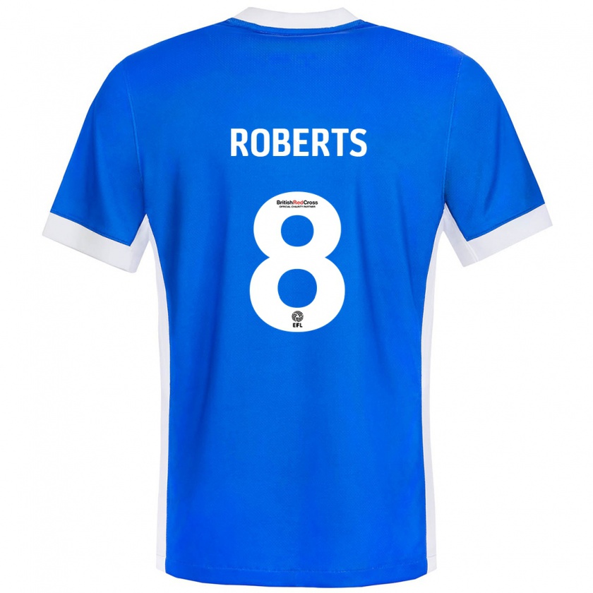 Kandiny Hombre Camiseta Tyler Roberts #8 Azul Blanco 1ª Equipación 2024/25 La Camisa Chile