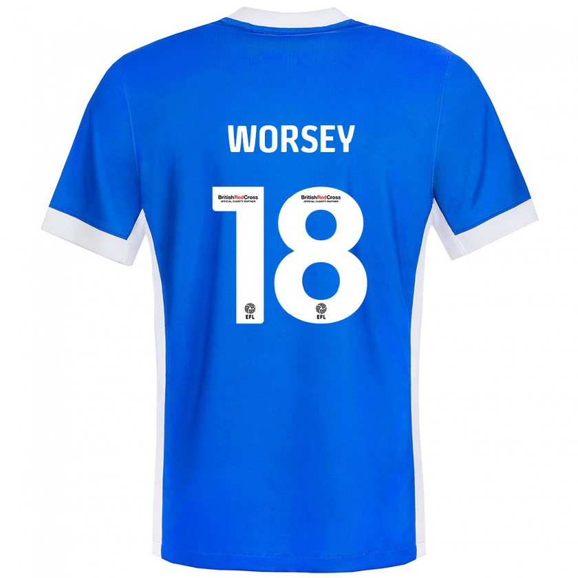 Kandiny Hombre Camiseta Louanne Worsey #18 Azul Blanco 1ª Equipación 2024/25 La Camisa Chile