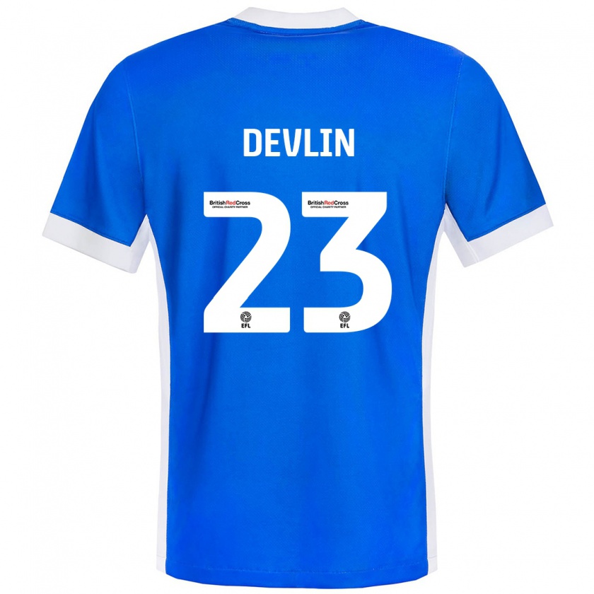 Kandiny Hombre Camiseta Charlie Devlin #23 Azul Blanco 1ª Equipación 2024/25 La Camisa Chile