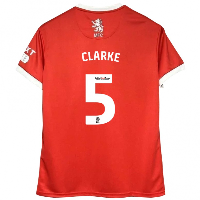 Kandiny Hombre Camiseta Matt Clarke #5 Rojo Blanco 1ª Equipación 2024/25 La Camisa Chile