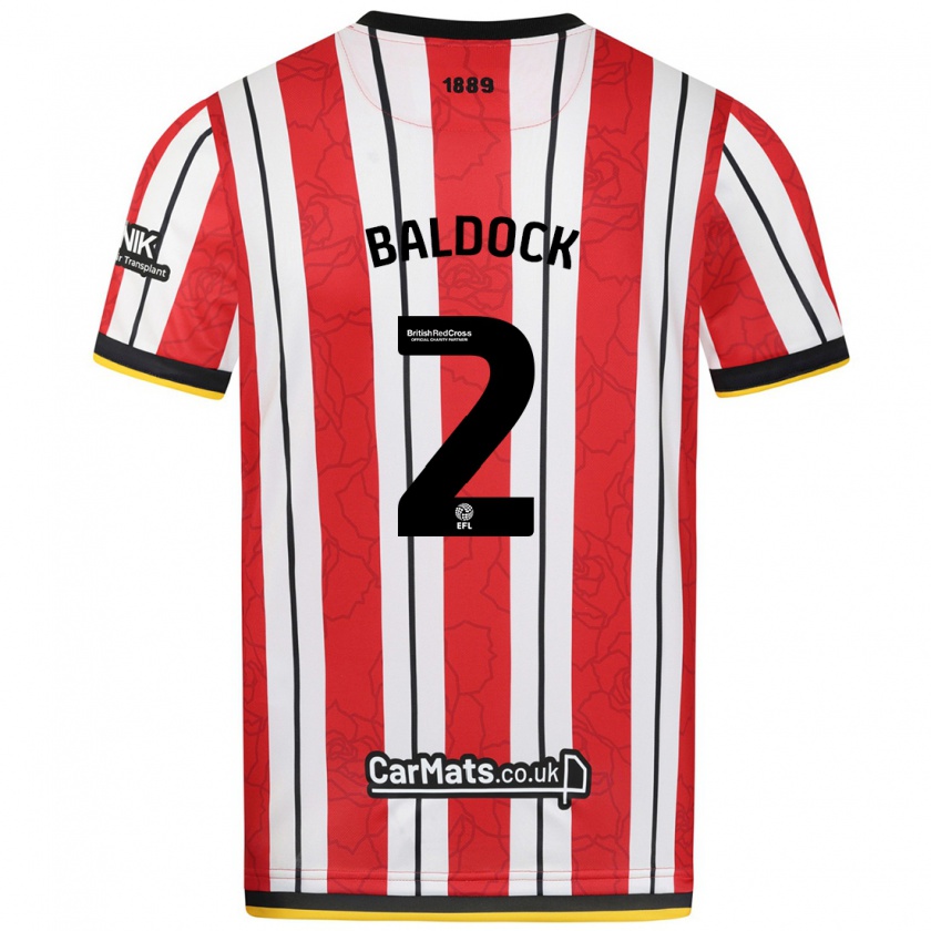 Kandiny Hombre Camiseta George Baldock #2 Rojo Blanco Rayas 1ª Equipación 2024/25 La Camisa Chile