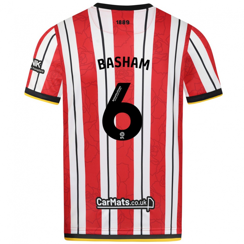 Kandiny Hombre Camiseta Chris Basham #6 Rojo Blanco Rayas 1ª Equipación 2024/25 La Camisa Chile