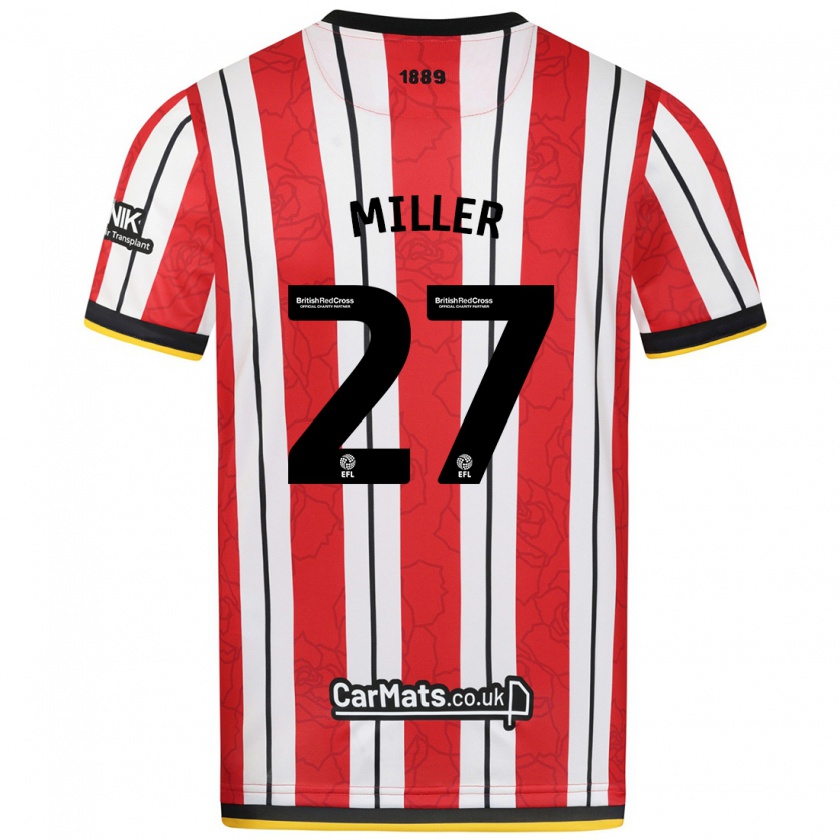 Kandiny Hombre Camiseta Lara Miller #27 Rojo Blanco Rayas 1ª Equipación 2024/25 La Camisa Chile